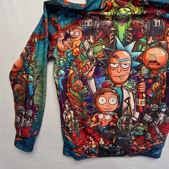 Rick Morty Graphic Hoodie Colorful Cartoon Print Large AOP Pullover - Picture 16 of 16